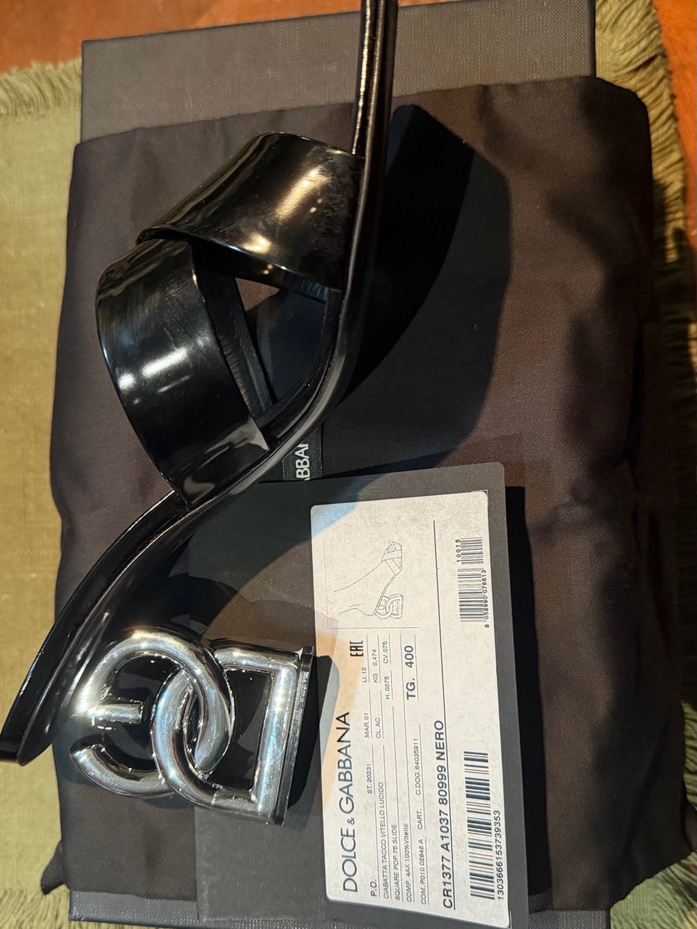 Dolce & Gabbana Black Patent Leather Mules with Silver DG Sculptural Heel